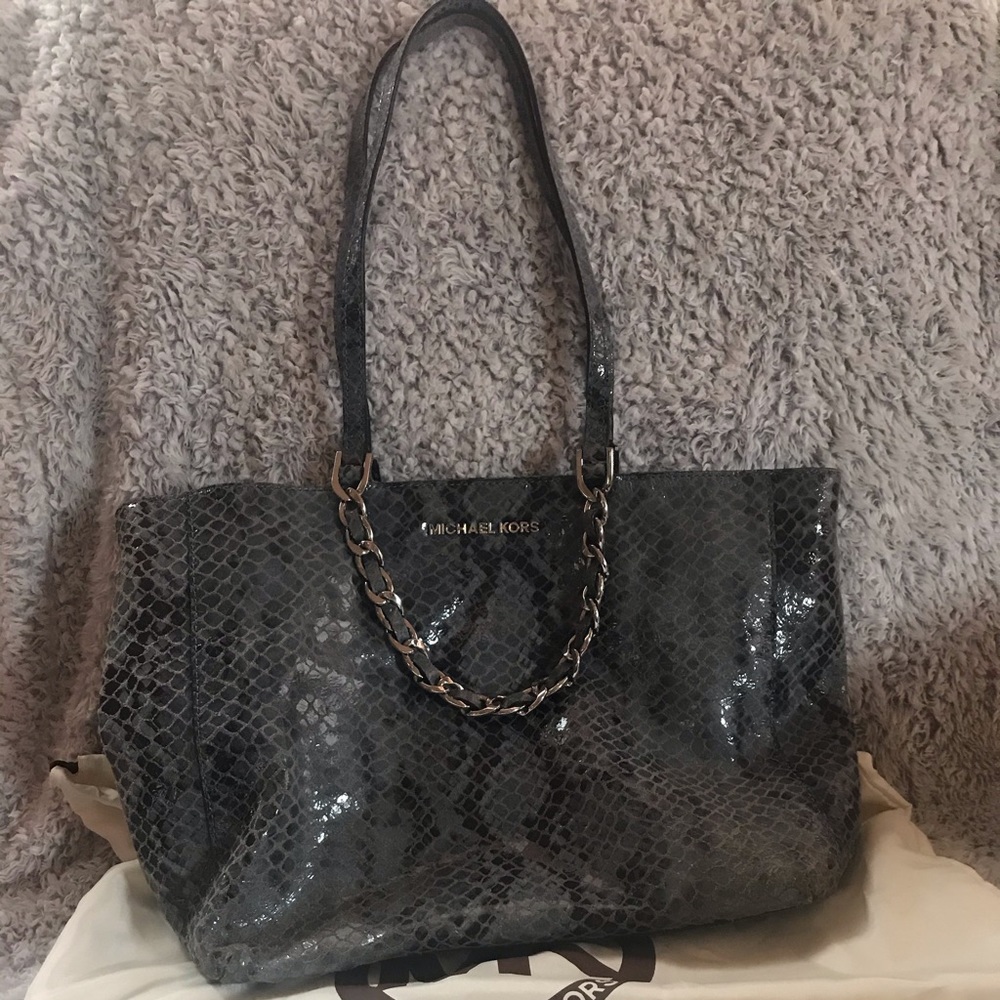 Michael Kors Large Harper Denim Python Blue Tote - image 1